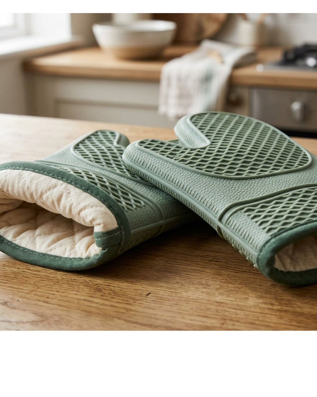 Tastyly Textured Silicone Oven Mitts Pair 13 in Sage Green
