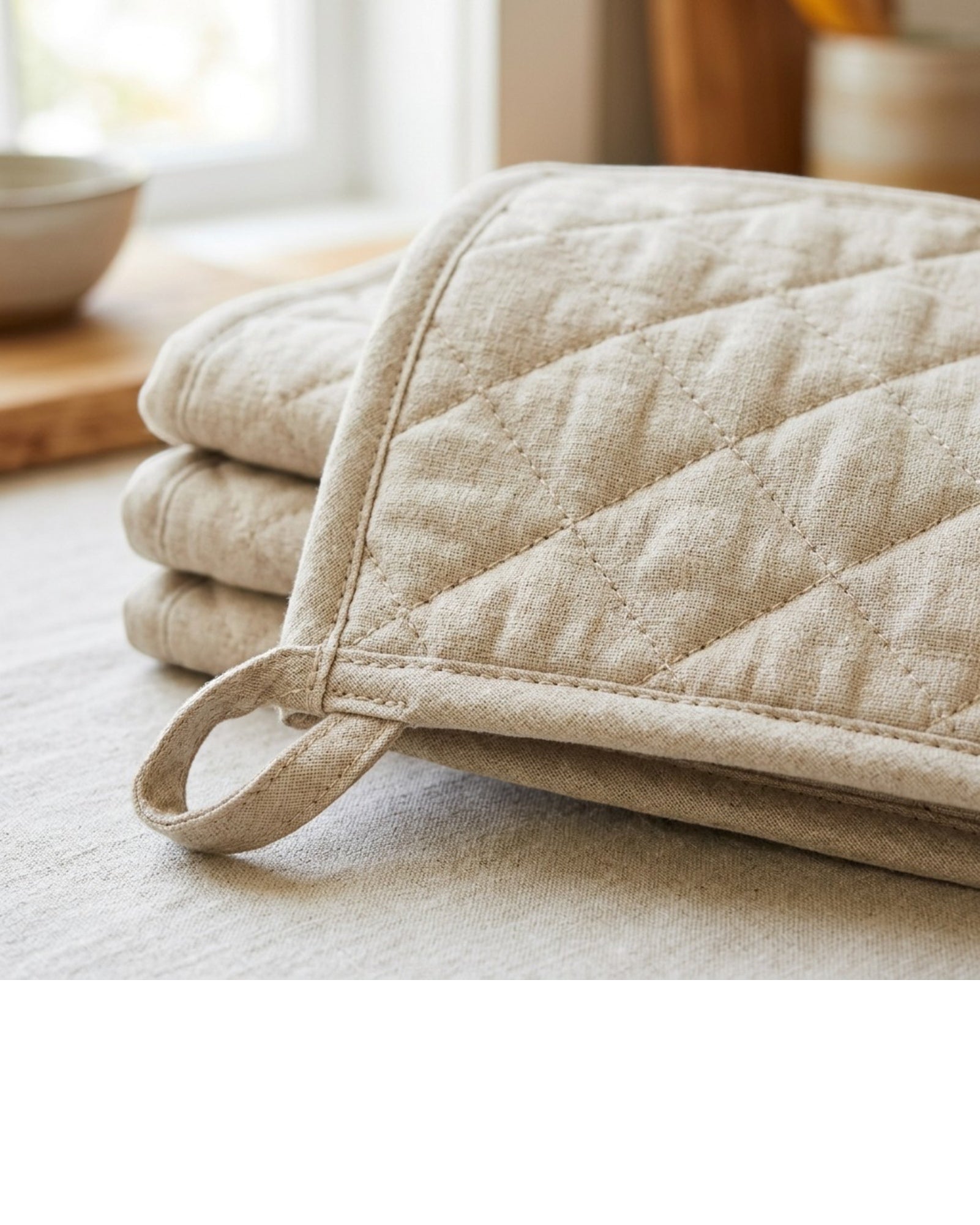 Tastyly Quilted Pot Holder Set Cotton Fabric 4-Pack Oatmeal