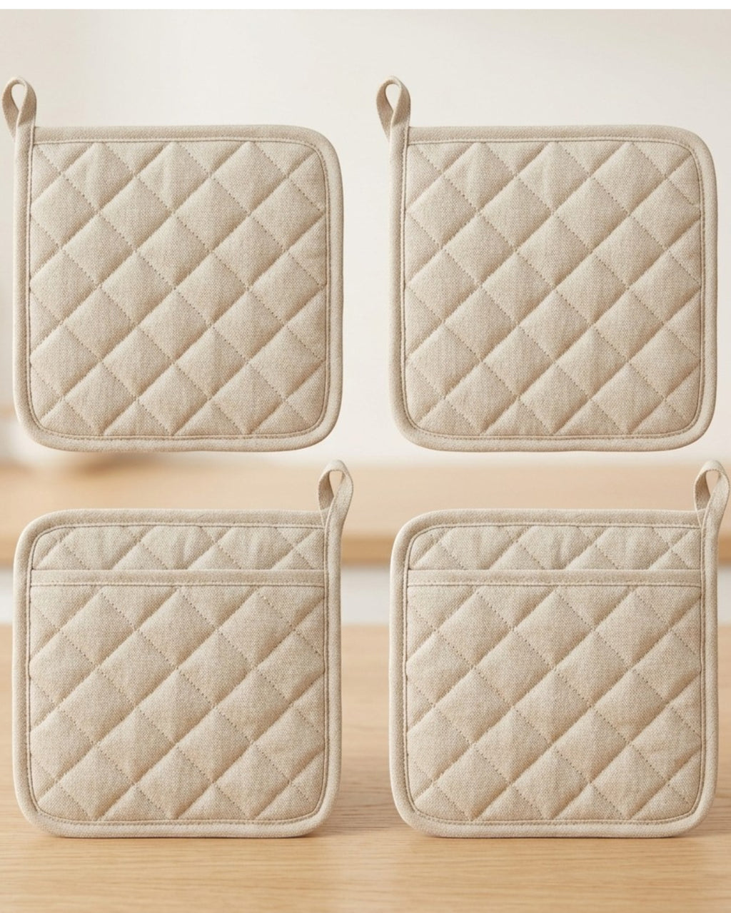 Tastyly Quilted Pot Holder Set Cotton Fabric 4-Pack Oatmeal