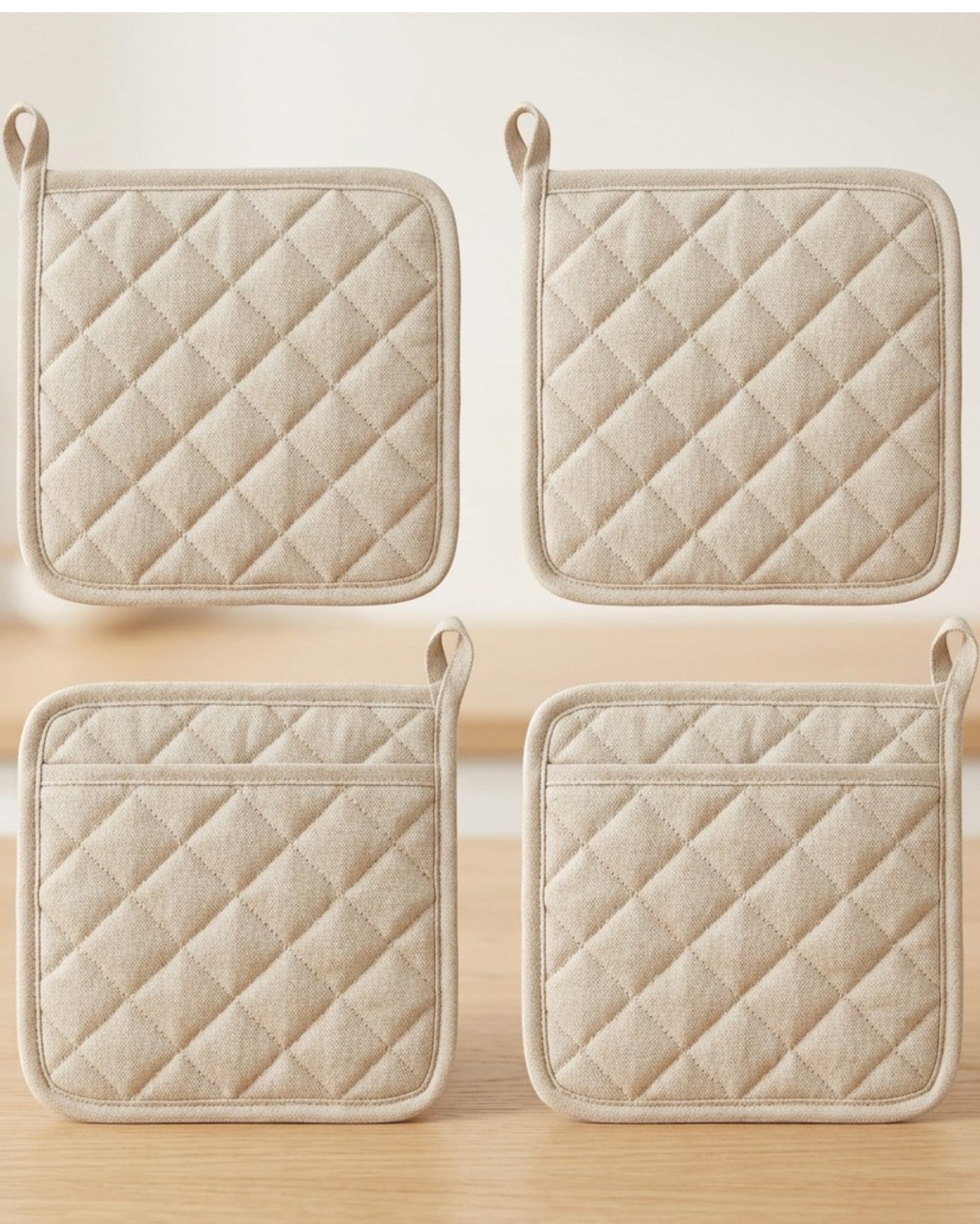 Tastyly Quilted Pot Holder Set Cotton Fabric 4-Pack Oatmeal