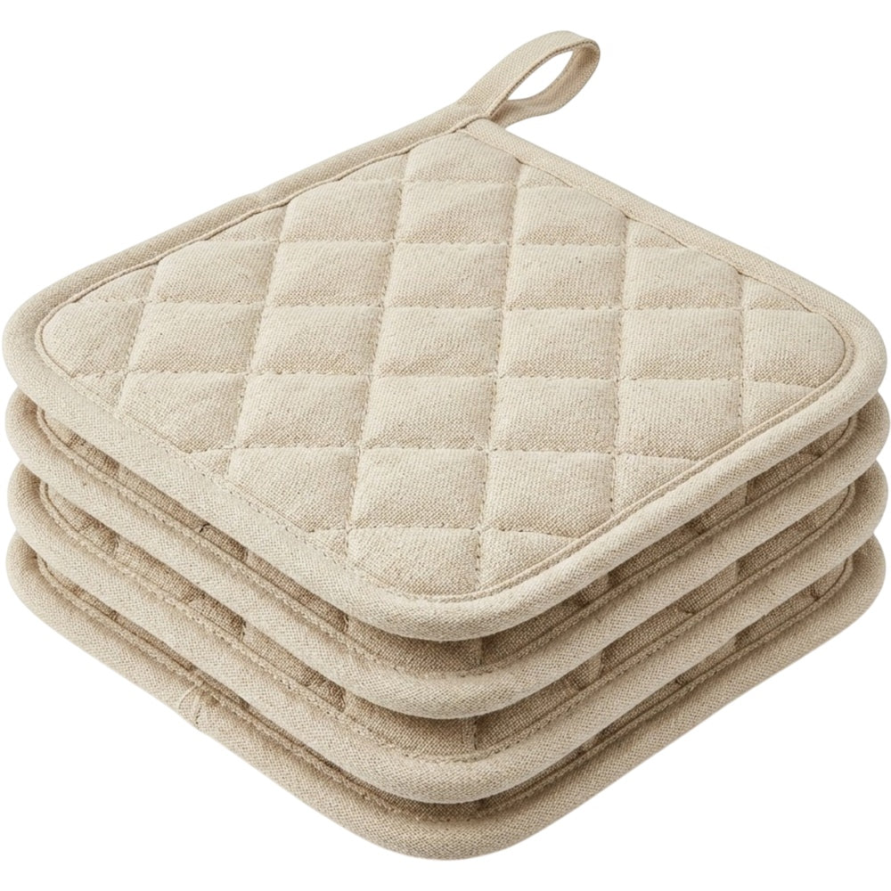 Tastyly Quilted Pot Holder Set Cotton Fabric 4-Pack Oatmeal