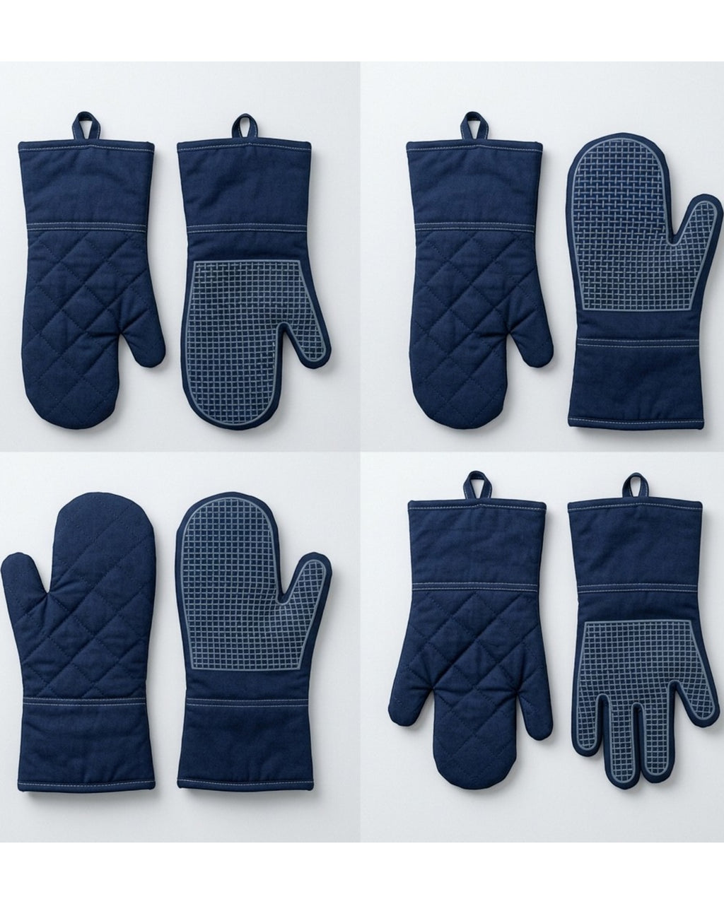 Tastyly Long Cuff Oven Gloves Cotton Silicone Grip Navy