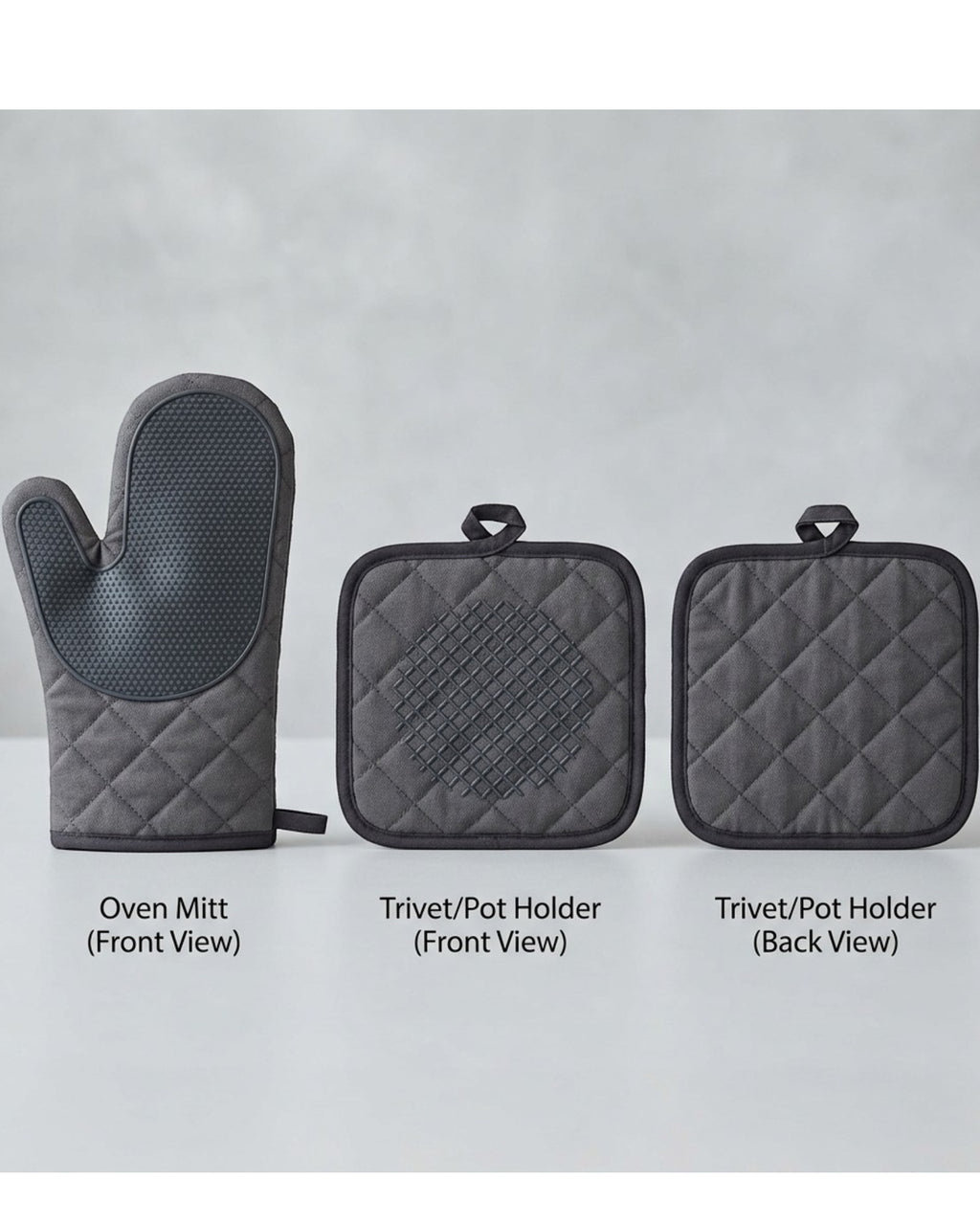Tastyly Kitchen Mitt and Trivet Set 3-Piece Charcoal