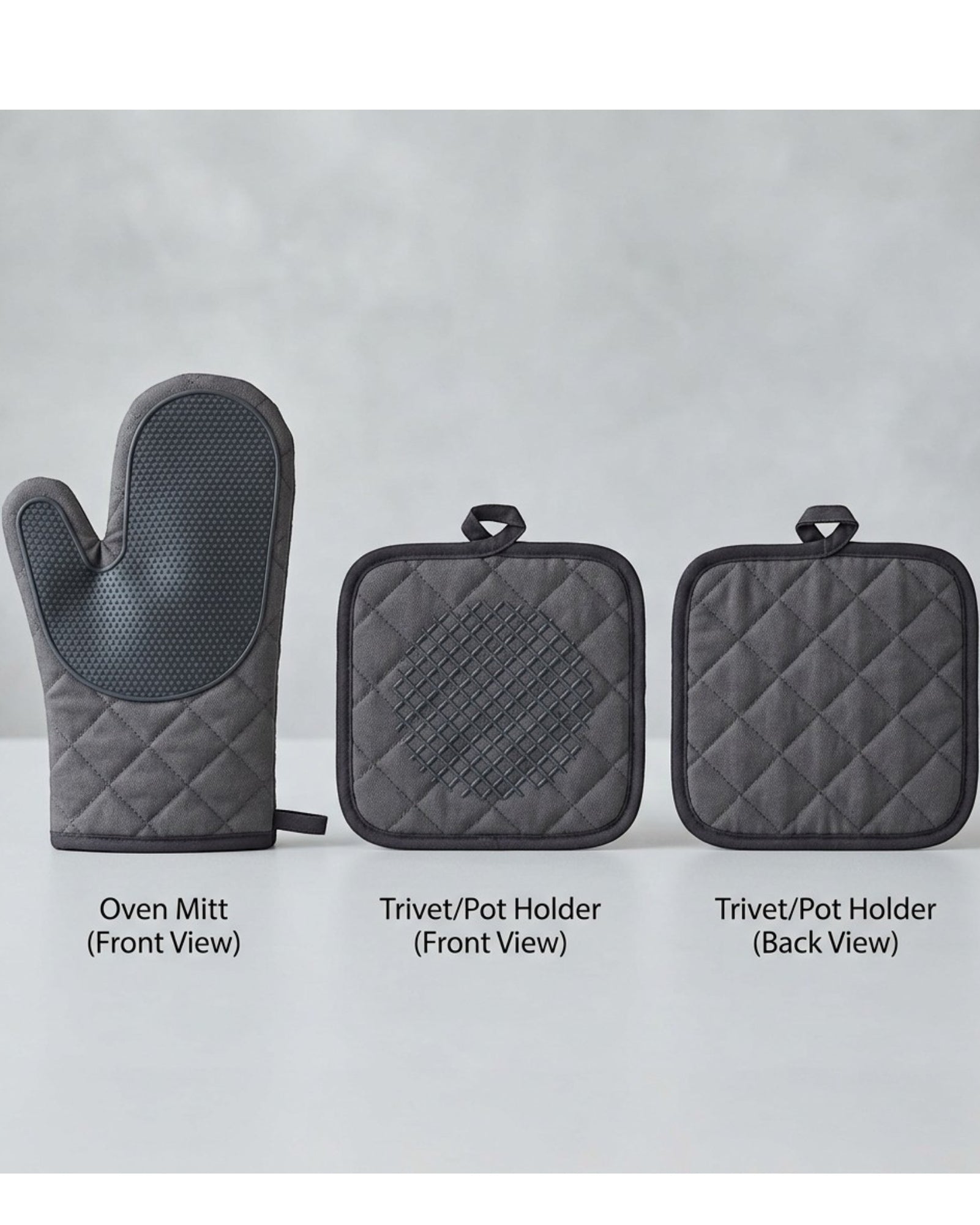 Tastyly Kitchen Mitt and Trivet Set 3-Piece Charcoal